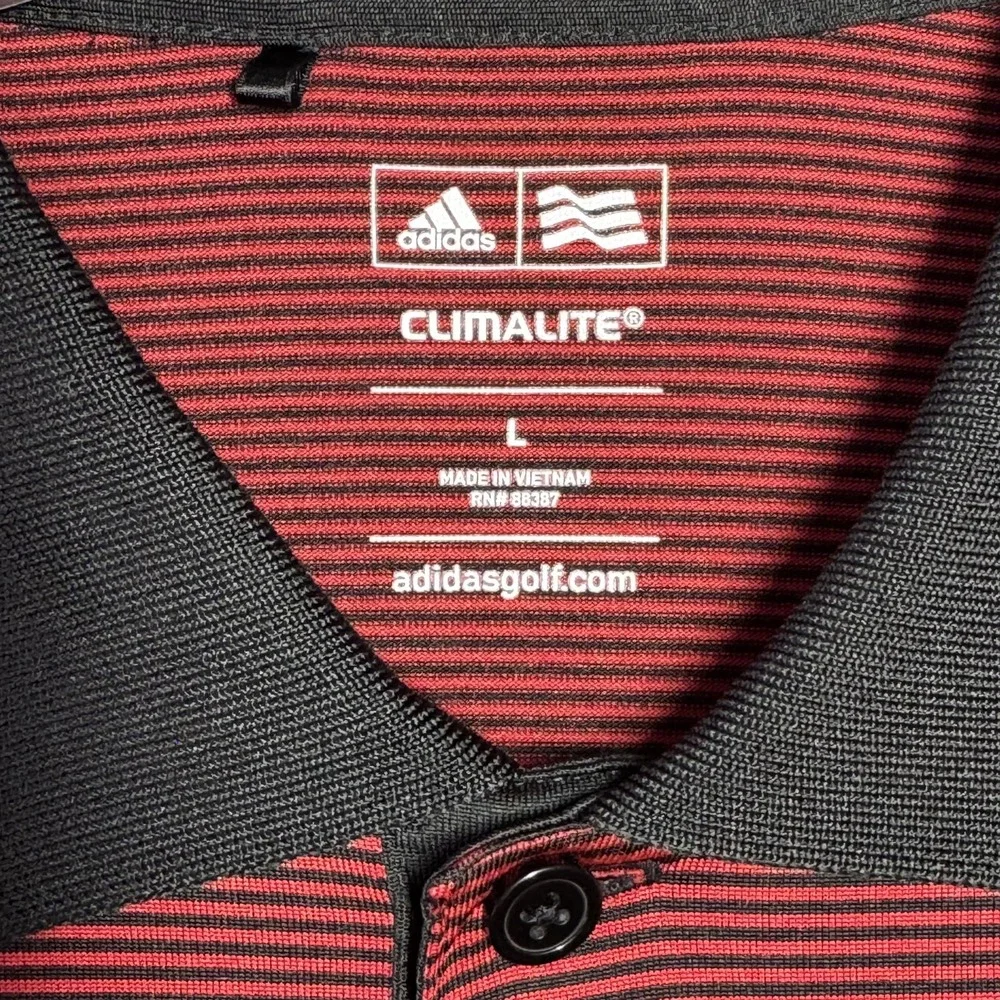 Adidas Climalite Polo Shirt Mens Large Red‎ Striped Golf Performance Stretch